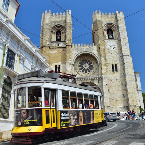 Lisbon tram cathdreal